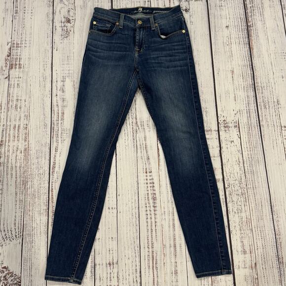 7 For All Mankind Guinevere Jeans Women’s 26 Mid Rise Skinny Stretch 27” Blue - Picture 1 of 11